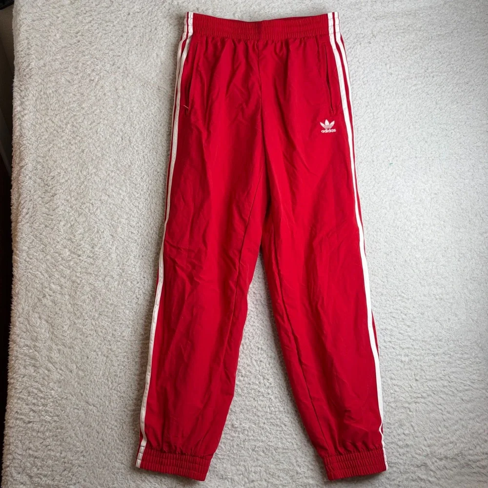 New no tag Adidas Red Three Stripe Track Pants Mens Small Y2K Athletic Joggers